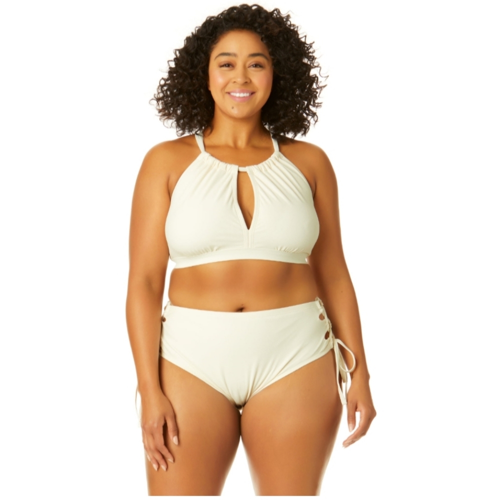 TimeANDTrue Women's Plus Pique Solid  High Waist Bikini Swimsuit